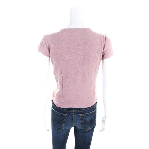 Madewell Women's V-Neck Short Sleeves Cotton Wrap Blouse Pink Size XXS - Picture 3 of 6